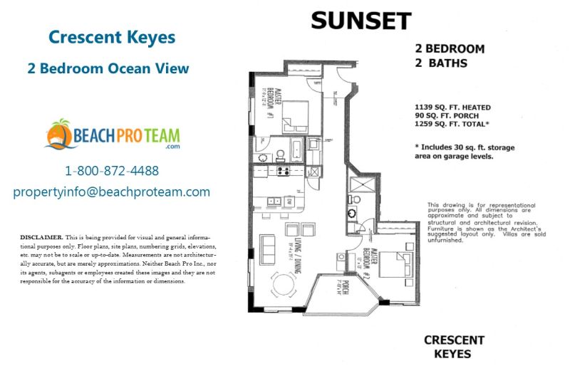 Crescent Keyes Sunset Floor Plan - 2 Bedroom Ocean View